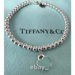 Tiffany & Co. Diamond Blue Enamel Return RTT Heart Bead Ball Bracelet7.5Inches