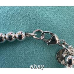 Tiffany & Co. Diamond Blue Enamel Return RTT Heart Bead Ball Bracelet7.5Inches