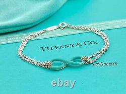 Tiffany & Co Infinity Blue Enamel Double Chain Bracelet AG 925 Silver with Pouch