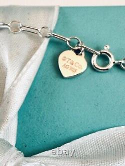 Tiffany & Co Love Notes Dangle Charm Bracelet. Sterling Silver Blue Enamel. New