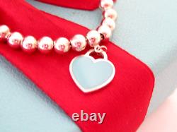 Tiffany & Co MINI HEART Return To MINI BEAD Bracelet 6.75 Blue Enamel Box