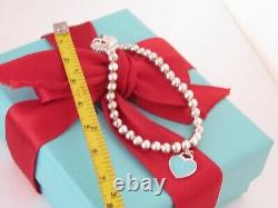 Tiffany & Co MINI HEART Return To MINI BEAD Bracelet 6.75 Blue Enamel Box