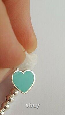 Tiffany&Co. Mini Blue Enamel / Silver Heart Tag Bracelet T&Co