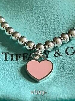 Tiffany & Co Pink Enamel Mini Heart Tag Bead Bracelet Return to Tiffany