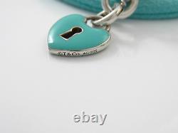 Tiffany & Co RARE Silver Blue Enamel Heart Charm Pendant Bracelet Bangle