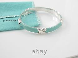 Tiffany & Co RARE Silver Wide Thick Blue Enamel Bangle Bracelet Cuff