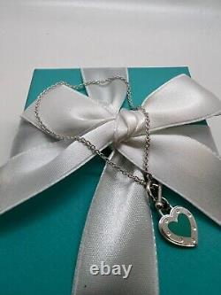 Tiffany &Co RTT Blue Enamel Heart Charm Love Toggle Bracelet Sterling Silver 925