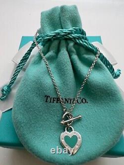 Tiffany &Co RTT Blue Enamel Heart Charm Love Toggle Bracelet Sterling Silver 925