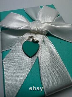 Tiffany &Co RTT Blue Enamel Small Heart Charm pendant or for bracelet Sterl 925