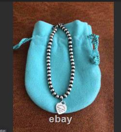 Tiffany & Co. RTT Heart Tag Bead Bracelet with Blue Enamel in Sterling Silver