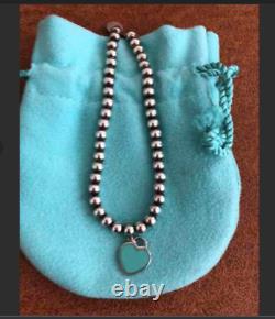 Tiffany & Co. RTT Heart Tag Bead Bracelet with Blue Enamel in Sterling Silver