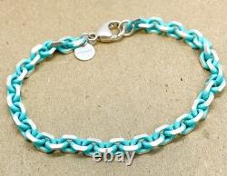 Tiffany & Co. Rare Blue Enamel Sparkle Chain Bracelet Sterling Silver 6.5