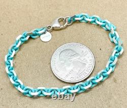 Tiffany & Co. Rare Blue Enamel Sparkle Chain Bracelet Sterling Silver 6.5