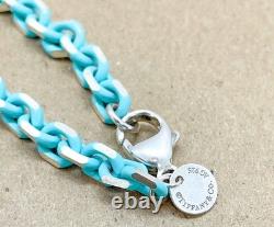 Tiffany & Co. Rare Blue Enamel Sparkle Chain Bracelet Sterling Silver 6.5