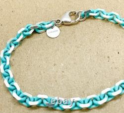 Tiffany & Co. Rare Blue Enamel Sparkle Chain Bracelet Sterling Silver 6.5