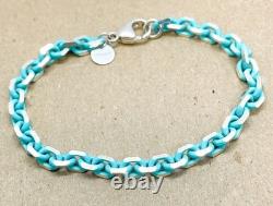 Tiffany & Co. Rare Blue Enamel Sparkle Chain Bracelet Sterling Silver 6.5
