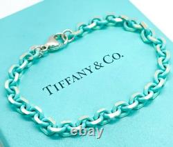 Tiffany & Co. Rare Blue Enamel Sparkle Chain Bracelet Sterling Silver 6.5