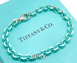 Tiffany & Co. Rare Blue Enamel Sparkle Chain Bracelet Sterling Silver 6.5