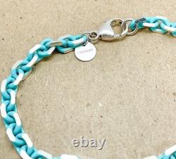 Tiffany & Co. Rare Blue Enamel Sparkle Chain Bracelet Sterling Silver 6.5