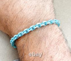 Tiffany & Co. Rare Blue Enamel Sparkle Chain Bracelet Sterling Silver 6.5