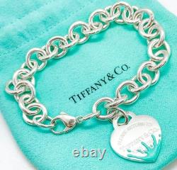 Tiffany & Co. Return Blue Enamel Splash Medium Heart Tag Bracelet Silver 7.25