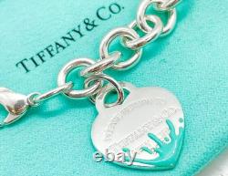 Tiffany & Co. Return Blue Enamel Splash Medium Heart Tag Bracelet Silver 7.25