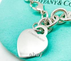 Tiffany & Co. Return Blue Enamel Splash Medium Heart Tag Bracelet Silver 7.25
