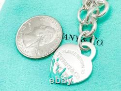 Tiffany & Co. Return Blue Enamel Splash Medium Heart Tag Bracelet Silver 7.25