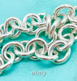 Tiffany & Co. Return Blue Enamel Splash Medium Heart Tag Bracelet Silver 7.25