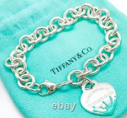 Tiffany & Co. Return Blue Enamel Splash Medium Heart Tag Bracelet Silver 7.25
