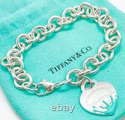Tiffany & Co. Return Blue Enamel Splash Medium Heart Tag Bracelet Silver 7.25