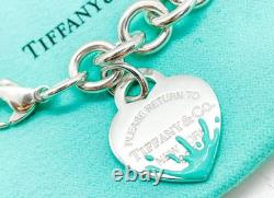 Tiffany & Co. Return Blue Enamel Splash Medium Heart Tag Bracelet Silver 7.25