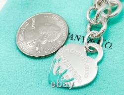 Tiffany & Co. Return Blue Enamel Splash Medium Heart Tag Bracelet Silver 7.25