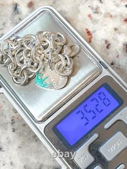 Tiffany & Co. Return Blue Enamel Splash Medium Heart Tag Bracelet Silver 7.25