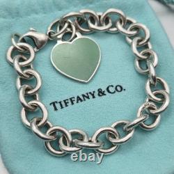 Tiffany & Co. Return To Blue Enamel Heart Tag 7.5 Medium Bracelet Silver Pouch