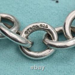 Tiffany & Co. Return To Blue Enamel Heart Tag 7.5 Medium Bracelet Silver Pouch
