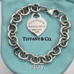 Tiffany & Co. Return To Blue Enamel Heart Tag 7.5 Medium Bracelet Silver Pouch Tiffany & Co. Return To Blue Enamel Heart Tag 7.5 Medium Bracelet Silver Pouch
