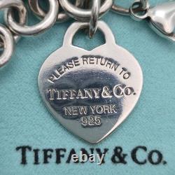 Tiffany & Co. Return To Blue Enamel Heart Tag 7.5 Medium Bracelet Silver Pouch