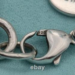 Tiffany & Co. Return To Blue Enamel Heart Tag 7.5 Medium Bracelet Silver Pouch