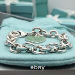 Tiffany & Co. Return To Blue Enamel Heart Tag 7.5 Medium Bracelet Silver Pouch