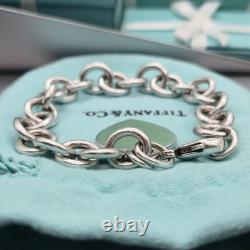 Tiffany & Co. Return To Blue Enamel Heart Tag 7.5 Medium Bracelet Silver Pouch