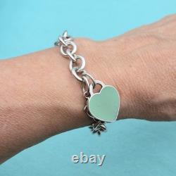 Tiffany & Co. Return To Blue Enamel Heart Tag 7.5 Medium Bracelet Silver Pouch
