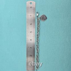 Tiffany & Co. Return To Blue Enamel Heart Tag 7.5 Medium Bracelet Silver Pouch
