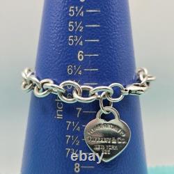 Tiffany & Co. Return To Blue Enamel Heart Tag 7.5 Medium Bracelet Silver Pouch