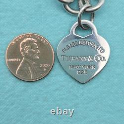 Tiffany & Co. Return To Blue Enamel Heart Tag 7.5 Medium Bracelet Silver Pouch