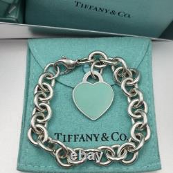 Tiffany & Co. Return To Blue Enamel Heart Tag Medium 7.5 Bracelet Silver 925