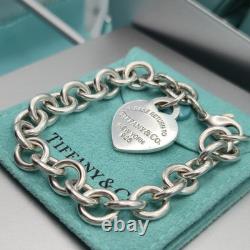 Tiffany & Co. Return To Blue Enamel Heart Tag Medium 7.5 Bracelet Silver 925