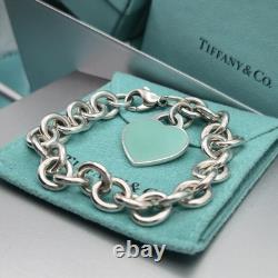 Tiffany & Co. Return To Blue Enamel Heart Tag Medium 7.5 Bracelet Silver 925