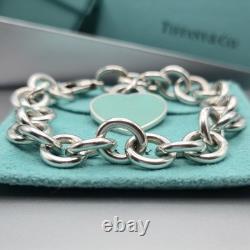 Tiffany & Co. Return To Blue Enamel Heart Tag Medium 7.5 Bracelet Silver 925