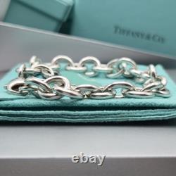Tiffany & Co. Return To Blue Enamel Heart Tag Medium 7.5 Bracelet Silver 925